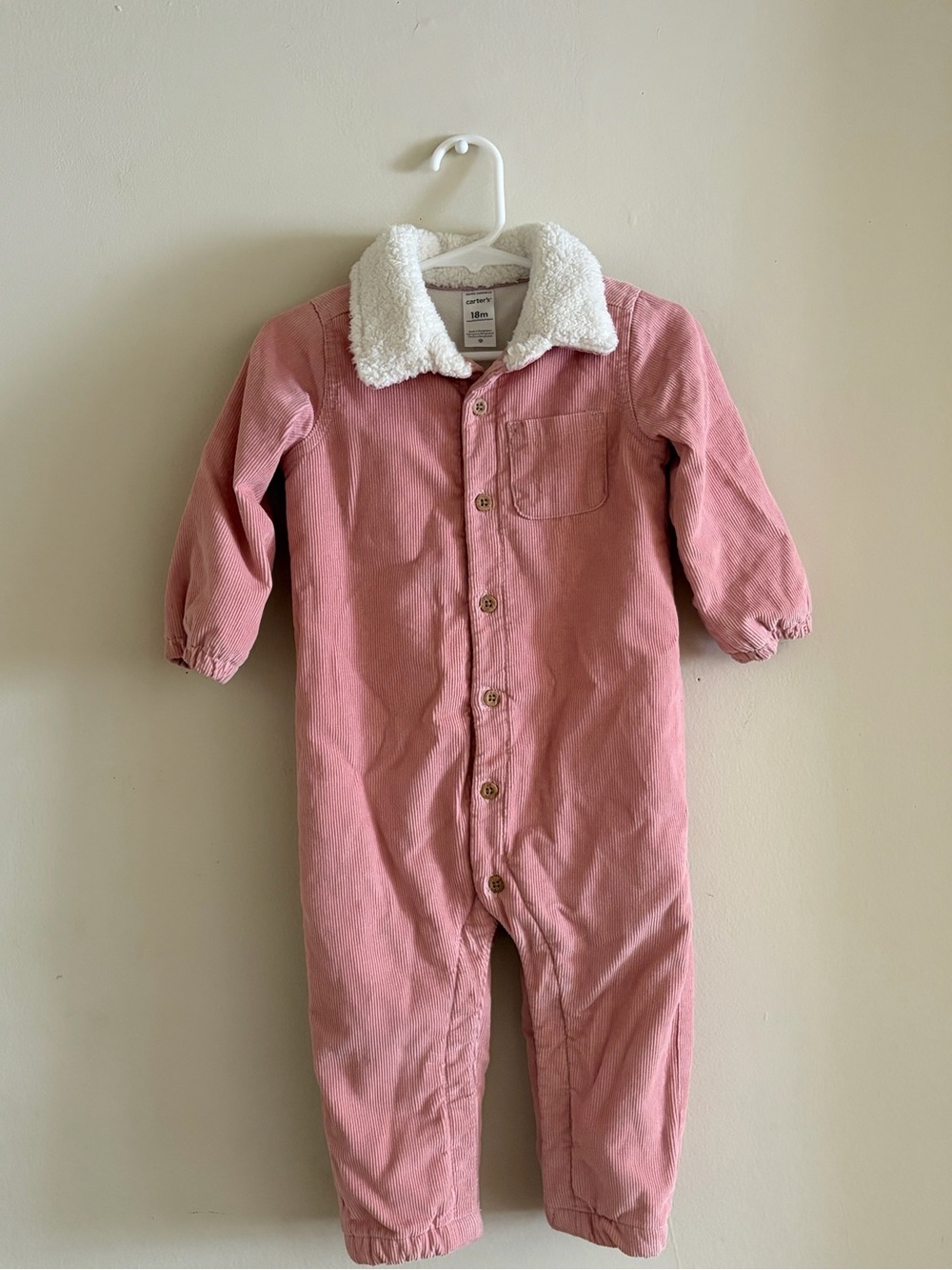 Carter's Pink Sherpa Collar Corduroy One-Piece